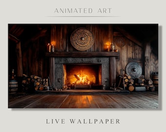 Animated Background, Celtic Fireplace, Vikings Wooden Hut, Nordic Sanctuary, Twitch Stream Zoom Vtuber Background