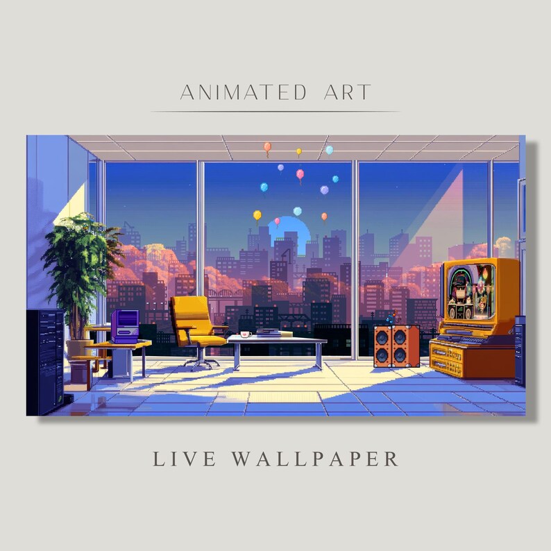 Animated Background, Corporate Office, Corporate Party, Meeting Room, Nigth Pixel City, Party