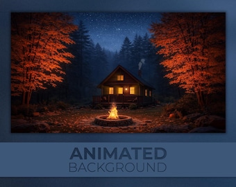 Animated Background, Rustic Fall Home, Hygge Autumn Cabin, Autumn Woods, Forest Cottage, Twitch Stream Zoom Vtuber Background