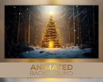 Animated Background, Fantasy Christmas Tree, Snowy Pine Forest, Wintery Atmosphere, Gentle Warmth, Twitch Stream Zoom Vtuber Background