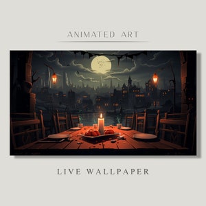 Animated Background, Creepy Restaurant, Spooky Restaurant In Dark City, Horror Night, Creepy Scary, Twitch Stream Zoom Vtuber Background