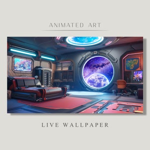 Sfondo animato, The Space Bedroom, Sci Fi Space Rift, Cyberpunk Room, Vista spaziale, Fuga dalla stazione spaziale, Streaming Twitch Background