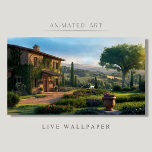 Animated Background, Realistic Classic Tuscan Traditional Home, Morning Light, Stunning Landscape, Twitch Stream Zoom Vtuber Background