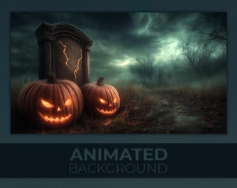 Animated Background, Haunted Graveyard, Dark Cemetery, Creepy Halloween, Spooky Pumpkins, Scary Night, Twitch Stream Zoom Vtuber Background