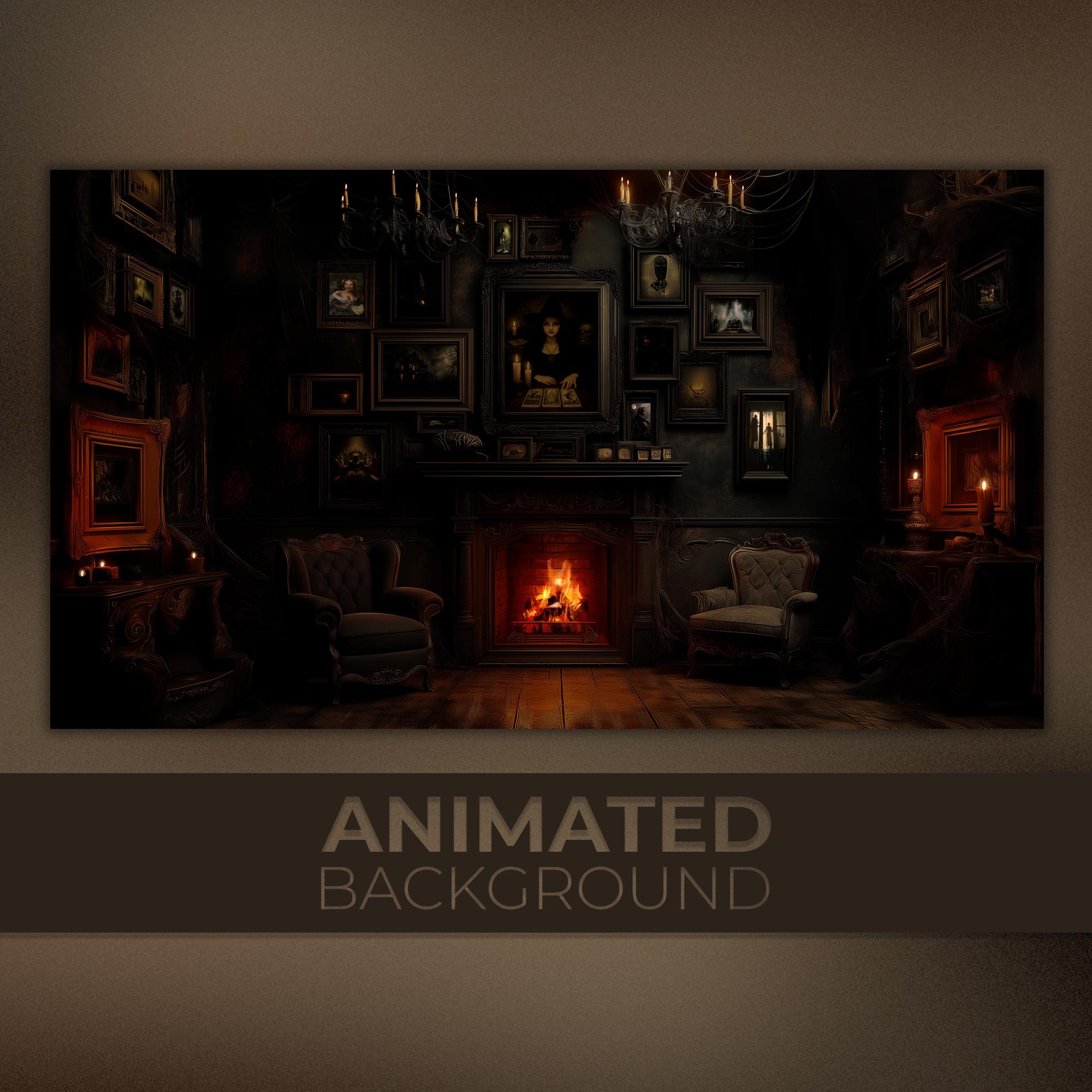 Fondo animado, Galería mística, Hogar embrujado, Sala de retratos malditos, Oscuridad interior, Fondo siniestro para transmisión de Twitch y Zoom de Vtuber