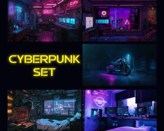 Cyberpunk Animated Backgrounds Pack, Cyberpunk Rooms, Future City, Sci-Fi Rooms, Synthwave Stream, Twitch Stream Zoom Vtuber Background