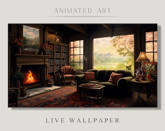 Animated Background, Cozy Stream Room, Magical View, Lofi Living Room, Looped Video, Magical Nature, Fantasy Stream Overlay, Magic Library