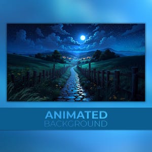 Animated Background, Quiet Village Night, Moonlit Path, Starry Sky, Starlit Road, Moonlight Journey, Twitch Stream Zoom Vtuber Background