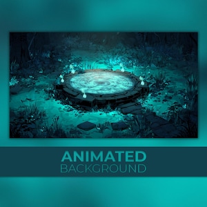 Animierter Hintergrund, glühender Ritualkreis, Waldtor, altes magisches Portal, Fantasy-Zauber, Twitch-Stream Zoom Vtuber Hintergrund