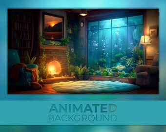 Arrière-plan animé, salon d'aquarium, repaire sous-marin, salle Nautilus, salon de l'océanarium, flux Twitch avec zoom arrière-plan Vtuber