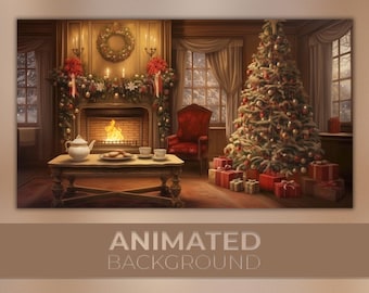 Fundo animado de Natal, Fundo animado aconchegante de Natal, Papel de parede de Natal, Fundo para Zoom, Vtuber de Natal
