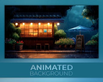 Animated  Background, Cozy Coffee Shop, Rainy Night Cafe, Warm Window Garden, Twitch Stream Vtuber Background