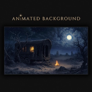 Sfondo animato Dark Fantasy 4K, Carovana al chiaro di luna, Carro solitario, Bagliore di mezzanotte, Crepuscolo gitano, Sfondo Twitch Stream Zoom Vtuber