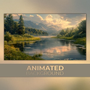 Animated Background, Rainy River Valley, Mountain Sunset, Tranquil Stream, Serene Nature, Twitch Stream Zoom Vtuber Background
