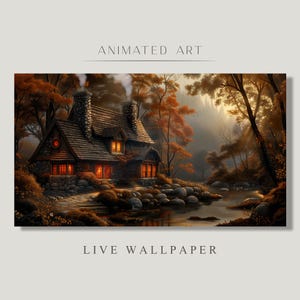 Animated Background, Vintage Cosy Cottage, Fantasy Nature, Enchanted Home, Beautiful River, Twitch Stream Zoom Vtuber Background