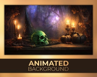 Animated  Background, Witch Altar, Halloween Skull Candles, Gothic Autumn Decor, Twitch OBS VTuber Background