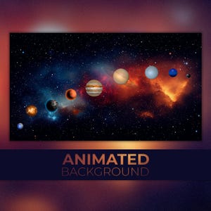Sfondo animato, sfilata di pianeti, estetica della galassia, equilibrio astrale, atmosfera dell'universo, atmosfera spaziale, sfondo di Twitch Stream Zoom Vtuber