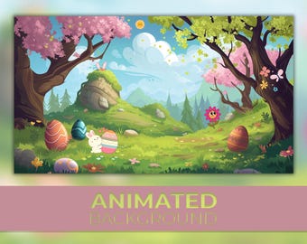 Fondo animado, Fondo de Pascua, Pascua de primavera, Conejito en flor, Bosque soleado de Pascua, Fondo para Zoom de Twitch