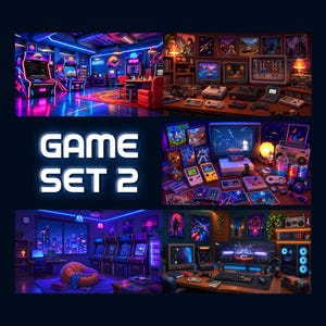 Animierter Hintergrund, Spieleset 2, Retro-Nostalgie-Vibes, Episches Gaming, Retro-Arcade, Alte Spiele, Twitch-Stream-Zoom-VTuber-Hintergrund
