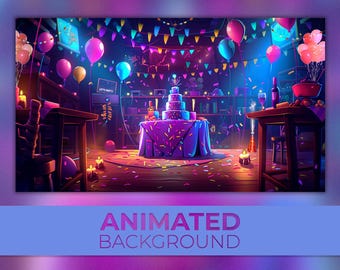 アニメーション背景、パーティータイム、レッツパーティー、企業パーティー、ハッピーバースデー、アフターパーティー、パーティーデコレーションTwitchストリームZoom Vtuber背景