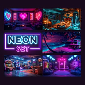 Animated Background, Neon Set, Neon Club, Arcade Room, Neon Christmas, Neon Beach Bar, Neon Lights, Twitch Stream Zoom Vtuber Background