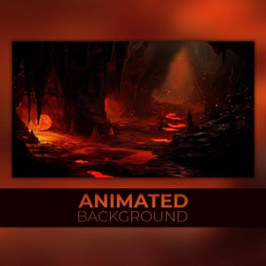 Animierter Hintergrund, Lavahöhle, Im Vulkan, Feuerhöhle, Infernoschloss, lodernde Höhle, Feuerwelt, Twitch Stream Zoom Vtuber Hintergrund