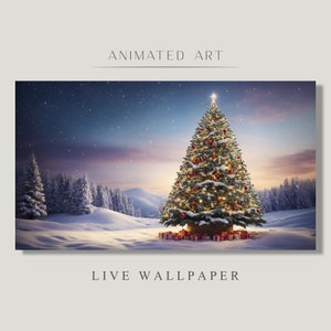 Sfondo animato, albero di Natale magico, sogni nella foresta, Natale accogliente, inverno scintillante, sfondo Twitch Stream Zoom Vtuber