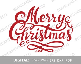 Merry Christmas Text SVG, Merry Christmas PNG, Cut files for cricut, Silhouette, Sublimation file, Digital download