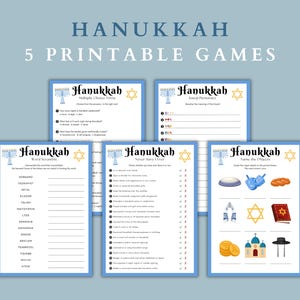 Zestaw gier na imprezę Chanuka: 5 gier do wydrukowania dla całej rodziny (wersja cyfrowa do pobrania)
