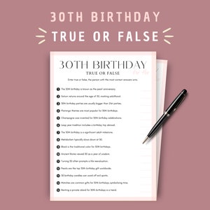 30th Birthday True or False Game | Instant Download | Trivia for Women Turning 30 | Family Birthday Party Game | Unique Printable Gifts