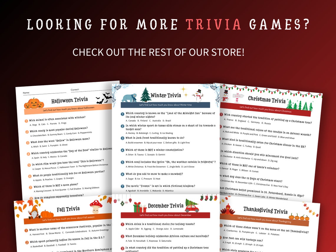 Printable December Trivia 2023 Instant Download Trivia Questions and ...