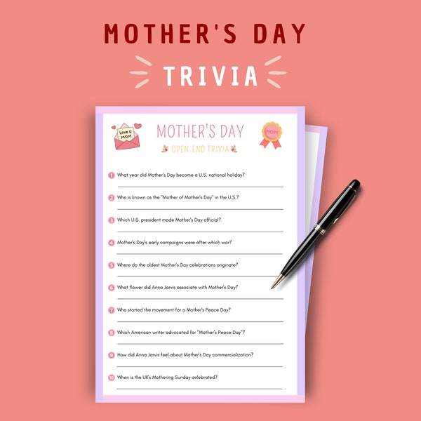 Mother's Day Open-end Trivia | Instant Download Mother's Day Trivia Game | 10 Open-Ended Questions | Printable Family Fun | Interactive Quiz