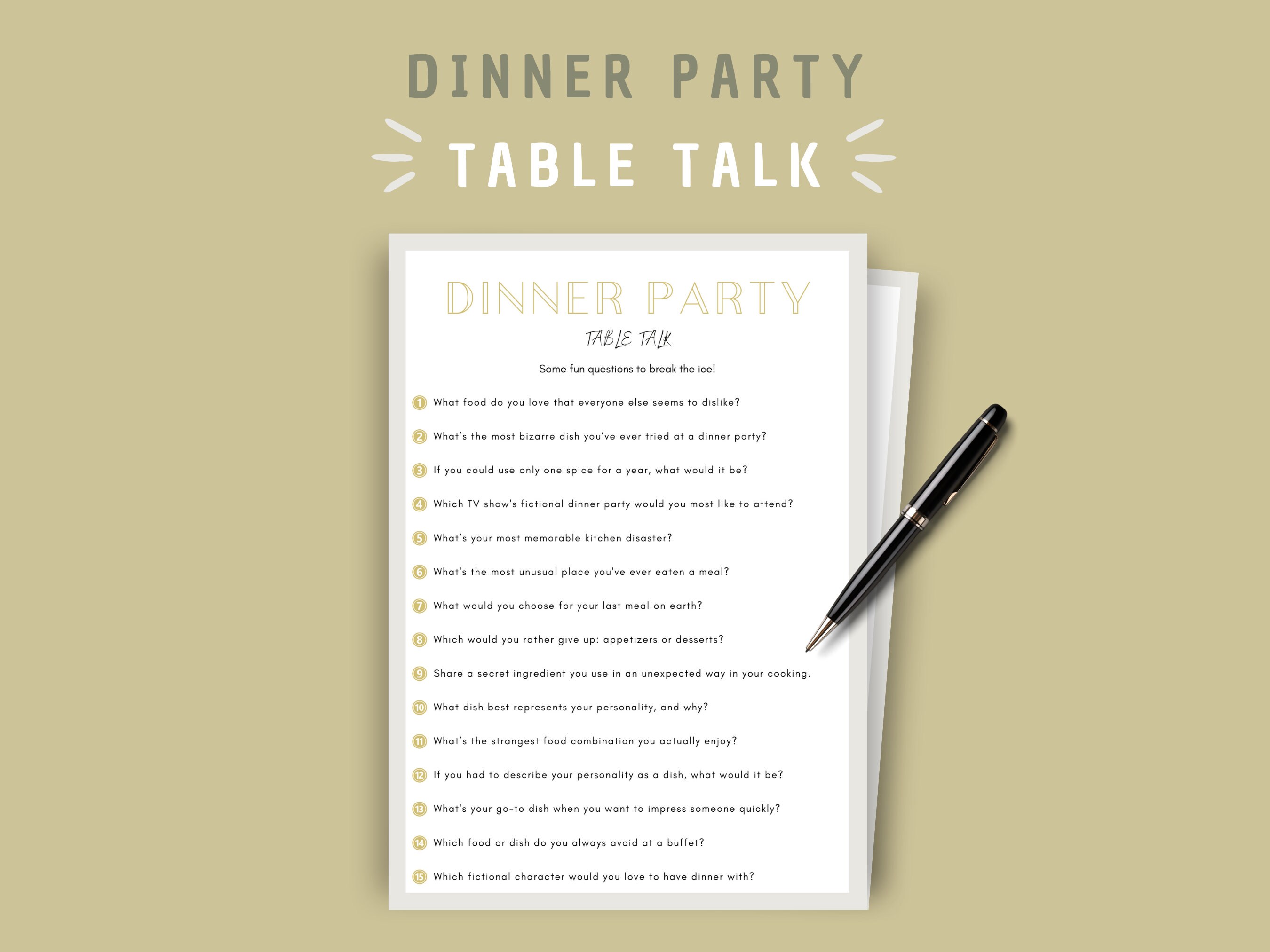 Printable Dinner Party Table Talk Game Instant Download Fun ...