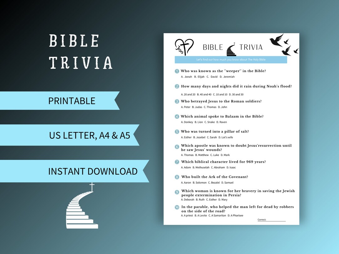 Printable Bible Trivia Christian Multiple Choice Questions Religious ...