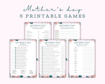 Floral Mother's Day Games Bundle: Printable Family Fun (Instant Download)