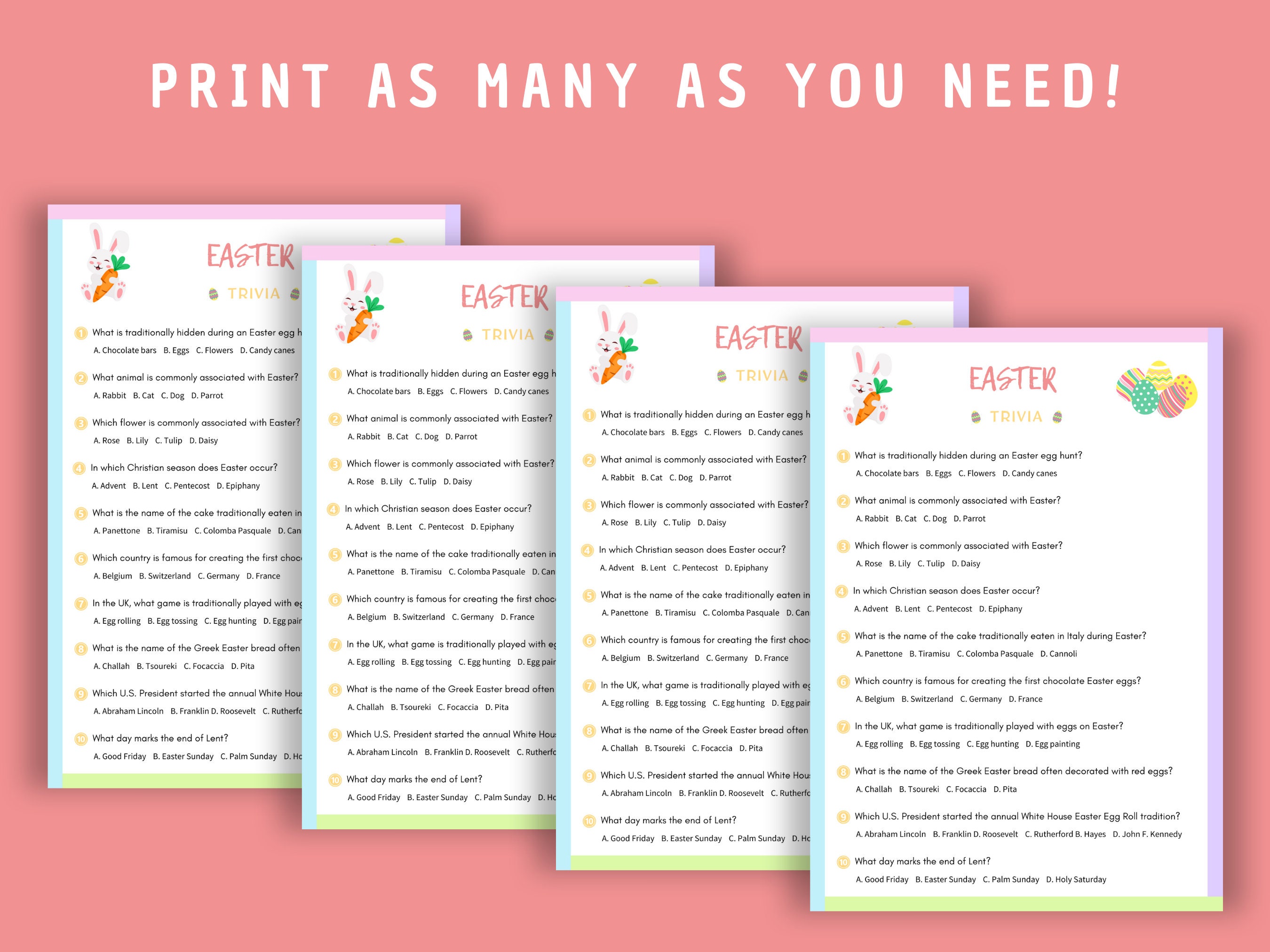 Easter multiple choice trivia game 10 question quiz instant