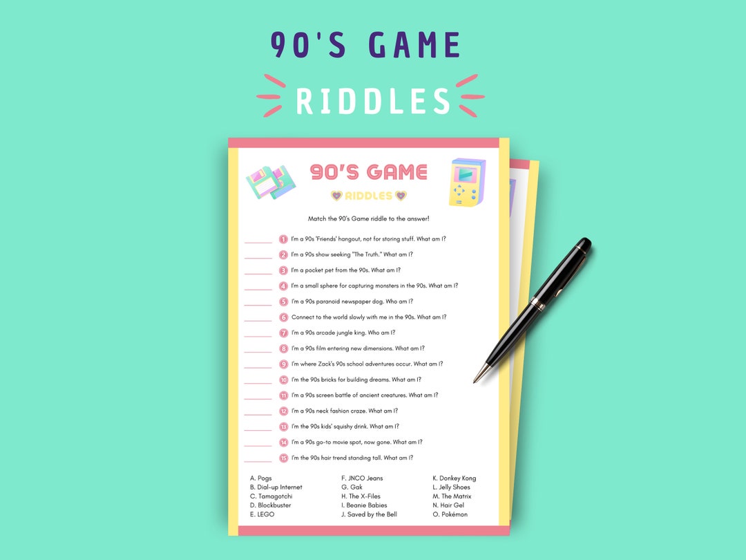 Retro 90s Riddles Games Instant Download Printable Nostalgia Quiz Fun ...