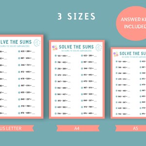 Printable Sum Calculation Game for Kids (advanced) | Solve the Sums ...