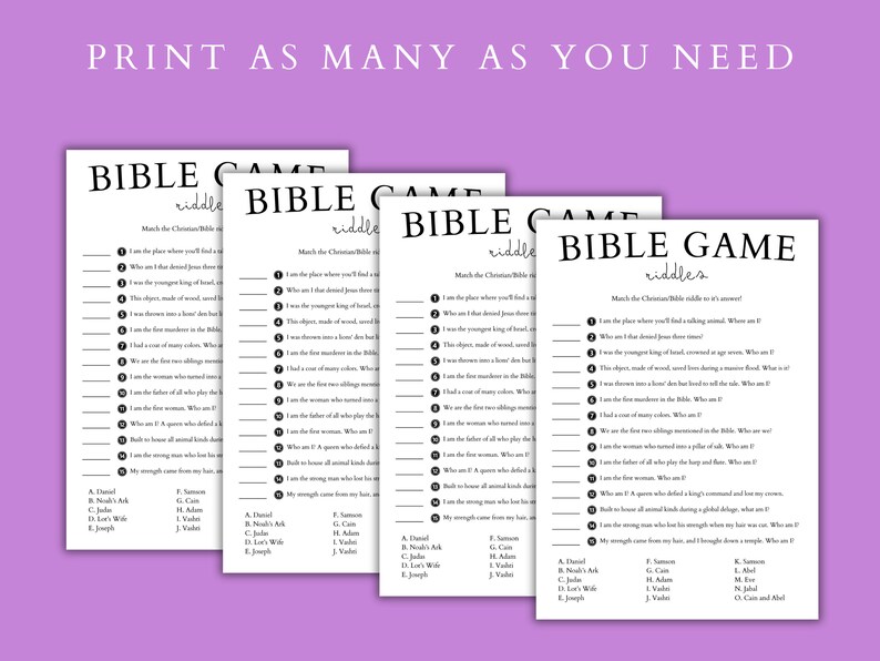 Religious Fun Riddles Bible Riddles Game: Christian Family Trivia (digital Download) - Etsy