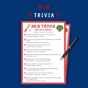 Baseball Printable Trivia Game, 10 Unique Questions, Sports Quiz, Instant Download, Family Game Night, Party Activity Gift for Baseball Fans