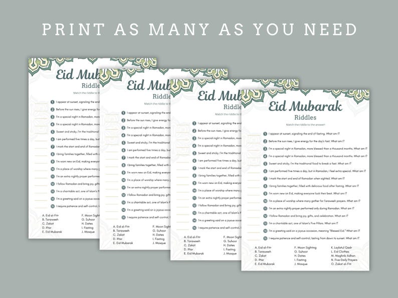Eid Mubarak Games: 10 Printable Ramadan Activities (instant Download ...