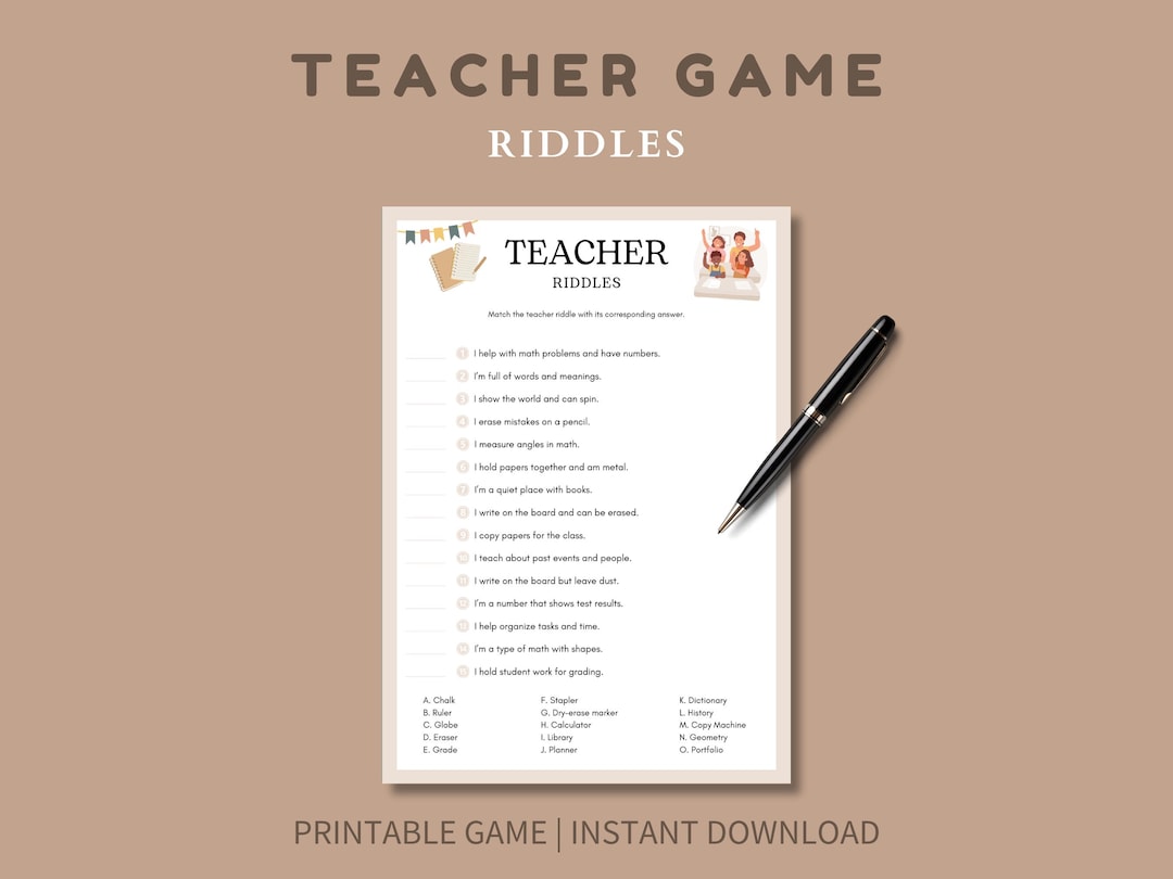 Teacher Riddles Game: Printable Classroom Activity (PDF) - Etsy Australia