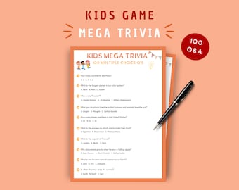 Kids Mega Trivia Game: 100 Questions, Family Game Night (Printable Quiz)