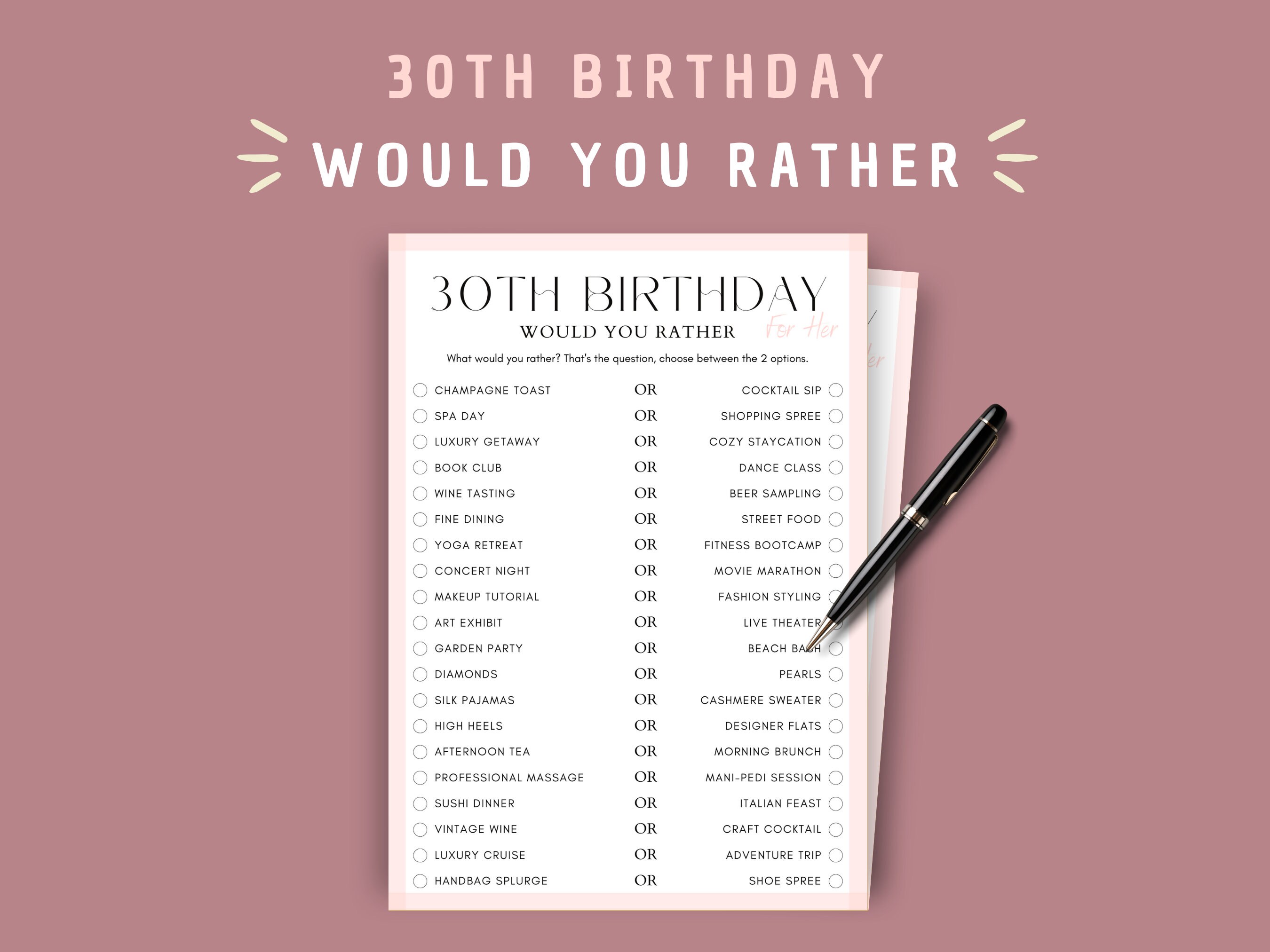 30th Birthday Would You Rather Game | Instant Download | Printable ...