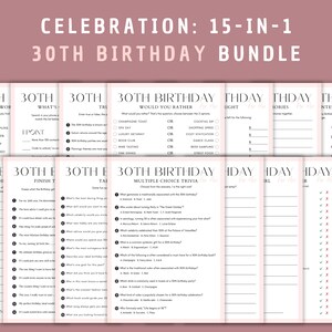 30th Birthday Games for Her Bundle, 15-in-1 Printable Party Trivia, Instant Download, Fun Birthday Activity, Gift for Women, Game Night PDF