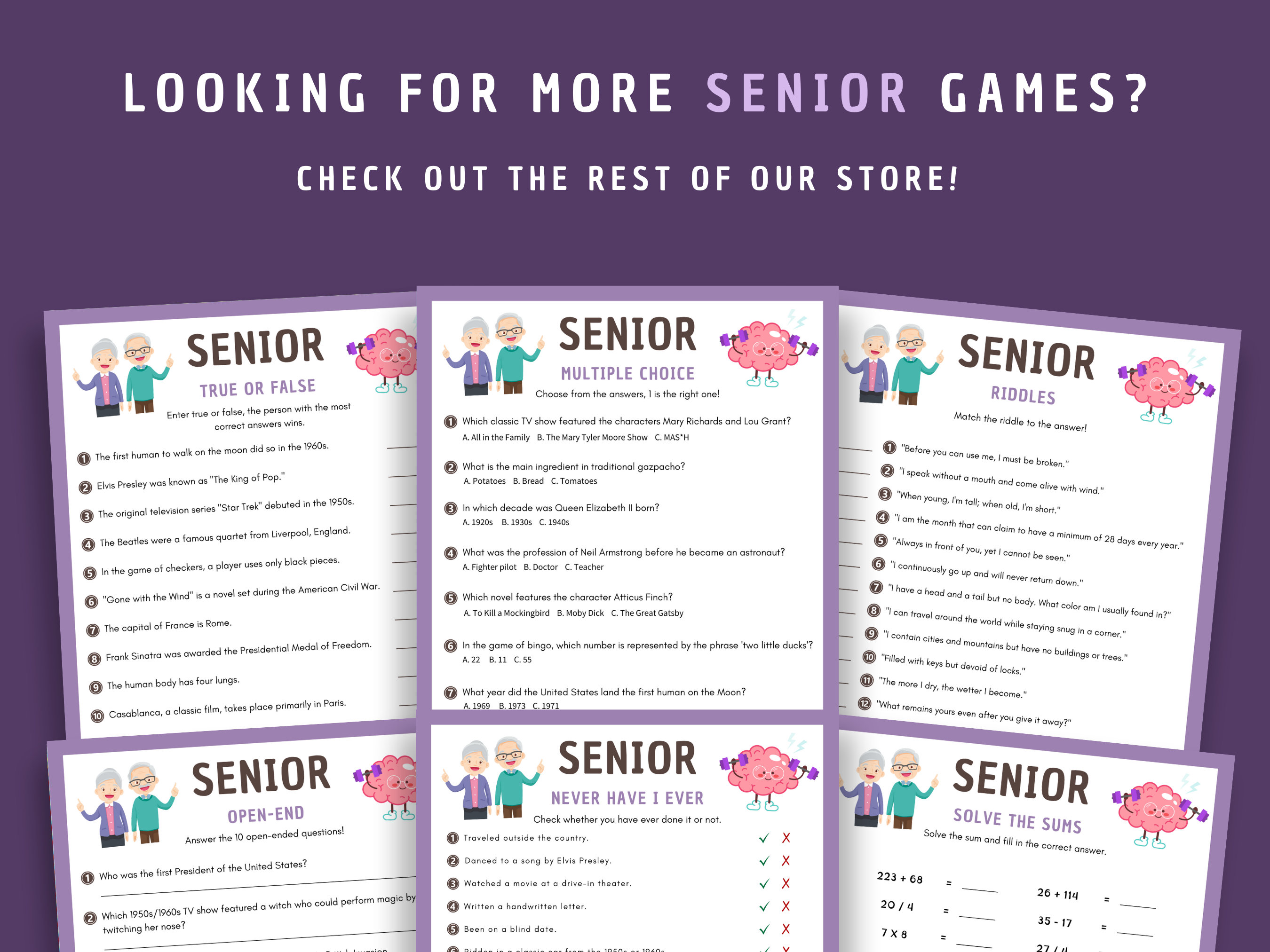 Senior Riddlee Icon Senior Riddles Game: Printable Brain Teasers for Elderly (instant ...