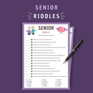 Senioren raadselsspel voor ouderen, direct downloaden, afdrukbare hersenkrakers voor senioren, leuke familiegame-avond, trivia-uitdaging voor senioren