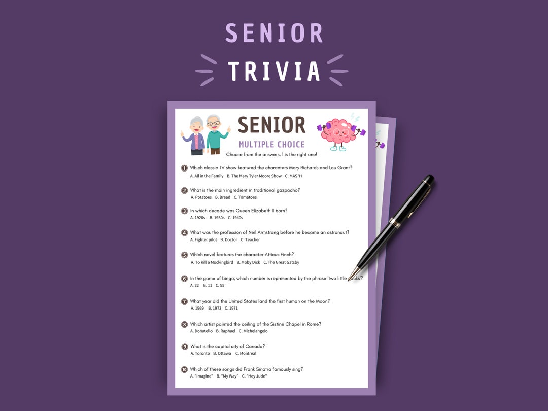 Senior Multiple Choice Trivia Game: Family Fun (instant Download) - Etsy