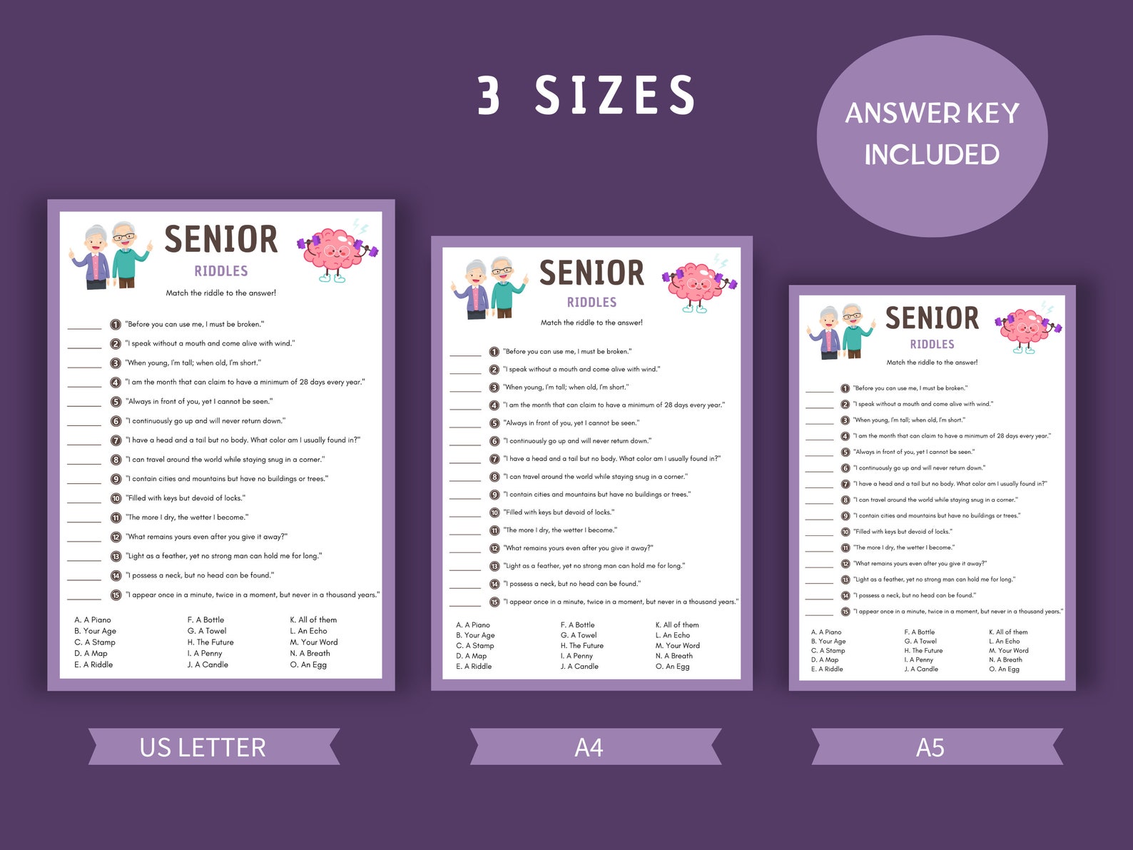 Senior Riddles Game for Elderly Instant Download Printable Brain Teasers Fun Family Game Night ...