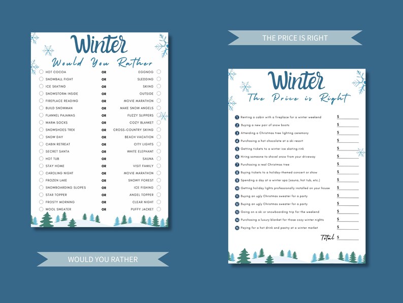Winter 10in1 Game Bundle Printable Winter Trivia Game Fun Family